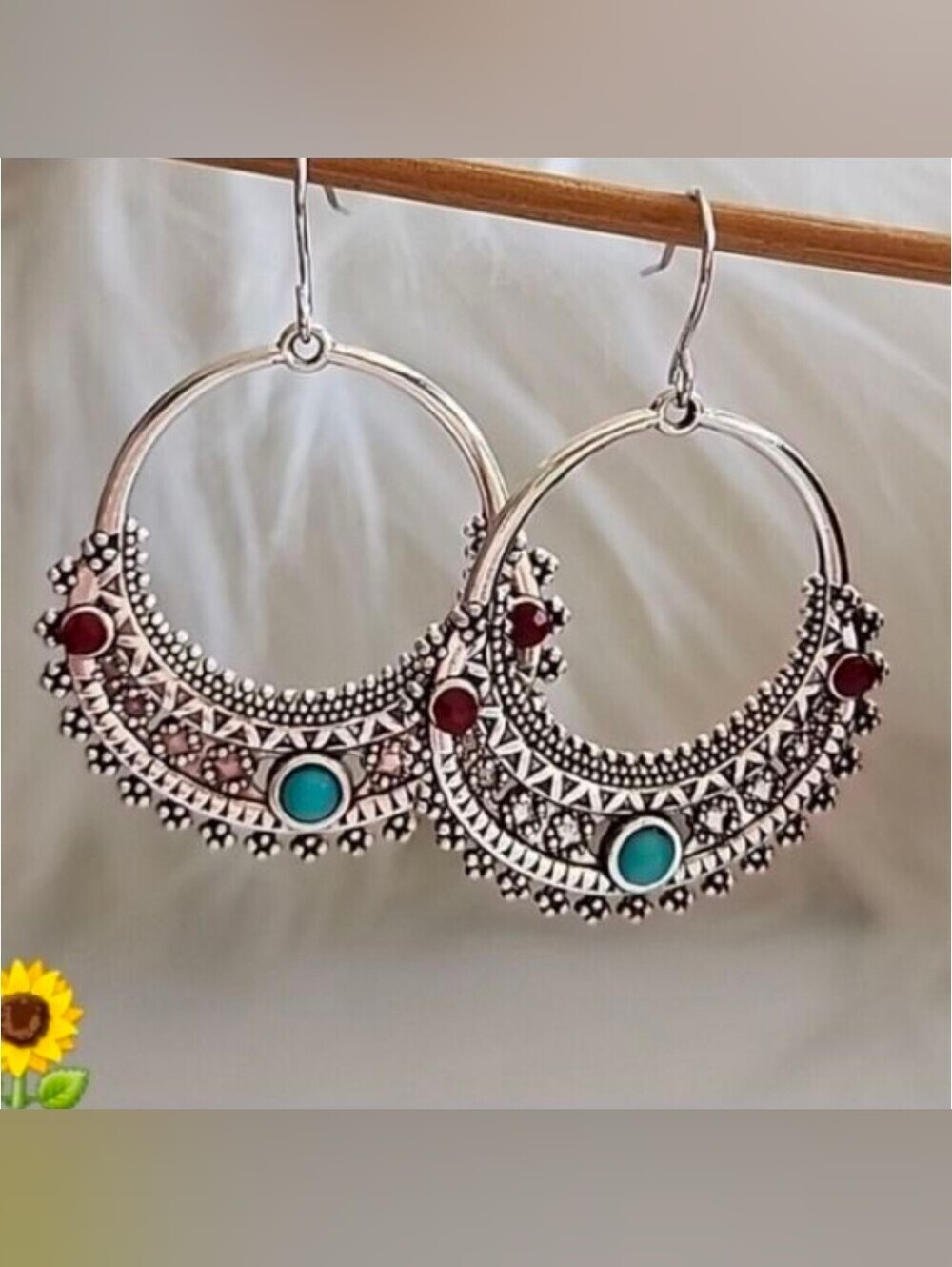 Boho Tribal Simulated Gem MANDALA Dangle Earrings EP